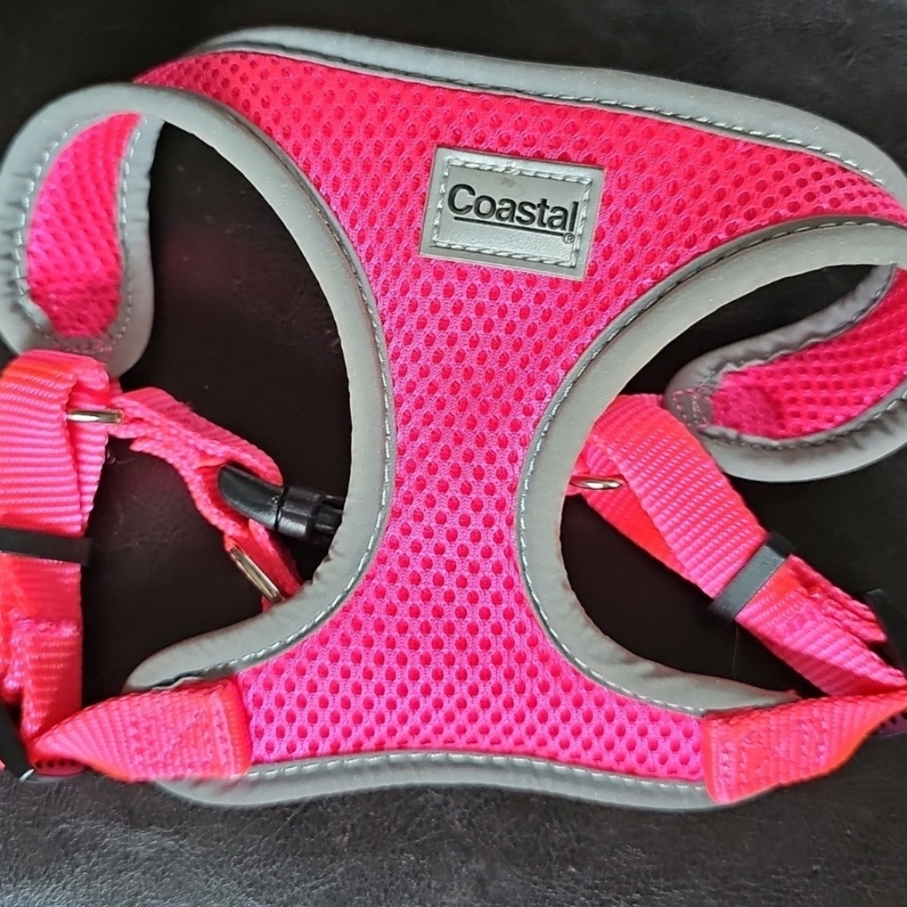 XS Dog Harness, reflective hot pink